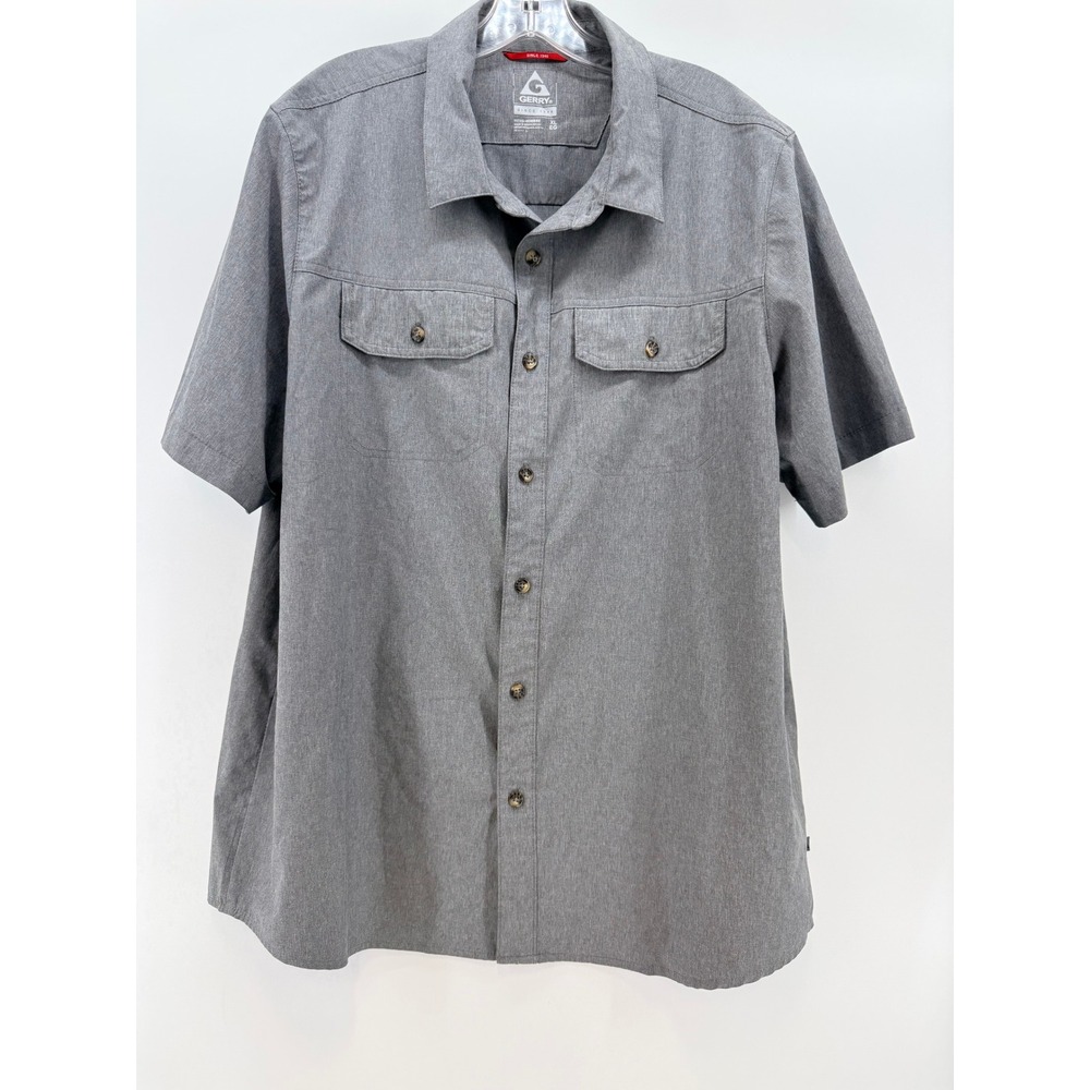 Gerry Mens Short Sleeve Button Down Shirt Gray Heather Hiking Outdoor XL